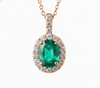Natural Emerald Halo Pendant Necklace Oval Green Gemstone with Diamonds