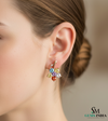 Multicolor Gemstone Flower Drop Earrings– Diamond Accent Floral Cluster Dangle Earrings for Women