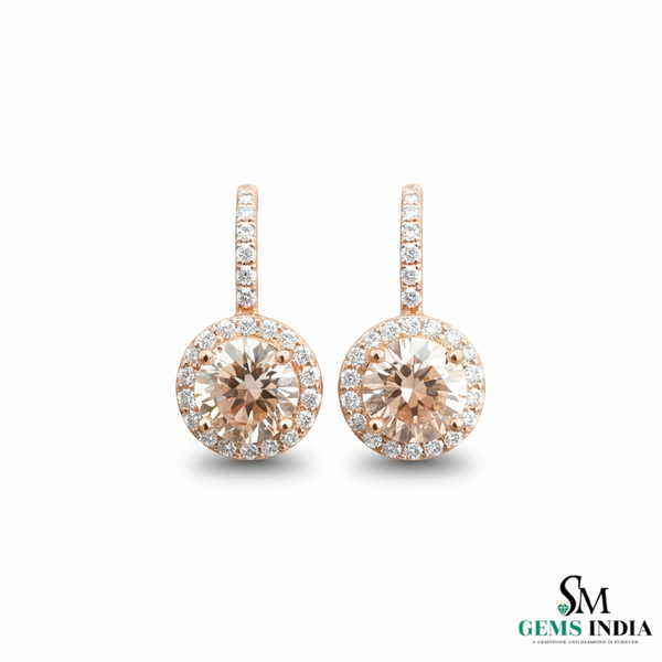 Round Cut Morganite Halo Earrings with Diamond Accents