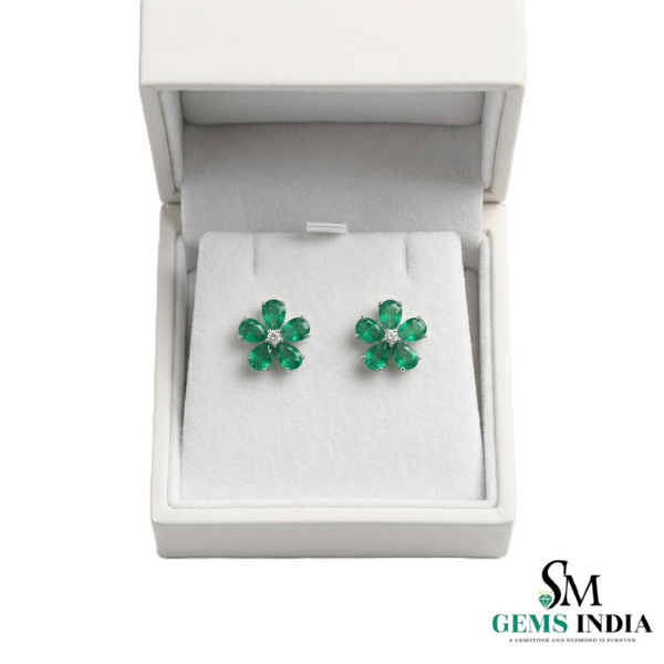 Luxury Pear Cut Emerald Floral Earrings in 14K Gold – Gift for Her