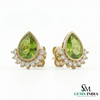 Pear Cut Peridot Stud Earrings with Diamond Halo - Elegant Gold Jewelry