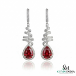 Teardrop Ruby Dangle Earrings with Diamond Spiral Design - Ruby Jewelry for Women