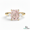 Emerald Cut Morganite Diamond Promise Ring in 18K Gold - Gift For Her