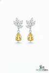 Pear Cut Yellow Citrine Drop Earrings with Leaf Moissanite - Elegant Gold Jewelry Gift