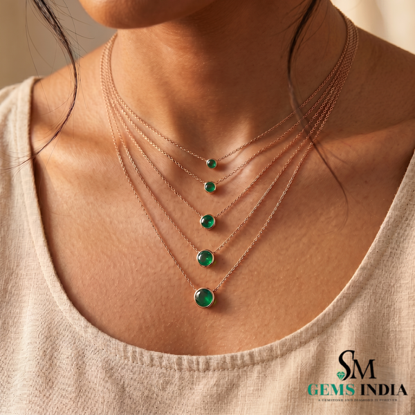 Dainty Emerald Necklace in 14K Gold Minimalist Round Emerald