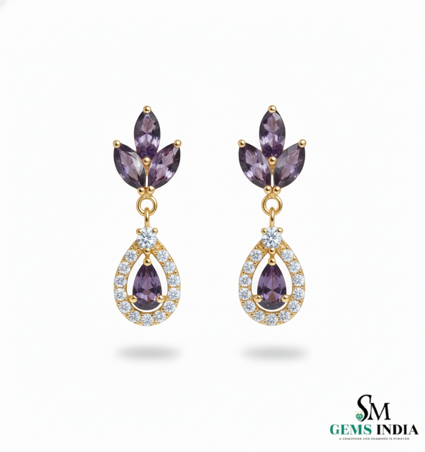Marquise Cut and Pear Amethyst & Diamond Earrings Anniversary Gift for her