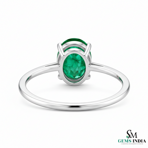 Oval Cut Green Emerald Solitaire Ring – Minimalist Engagement Ring