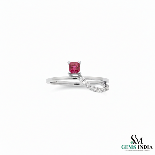 Princess Cut Natural Ruby Ring with Diamond Twist Band in 14k Gold