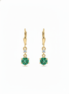 Round Natural Emerald & Diamond Drop Earrings in 14K Gold Dainty Lever back Design