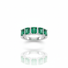 Elegant Five Emerald Cut Natural Emerald Gemstone Ring with Diamond Accents
