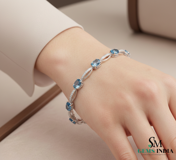 Oval Aquamarine Diamond Tennis Bracelet | Contemporary Design