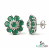 Luxury Round Emerald Cluster Stud Earrings – Diamond Floral Fine Jewelry