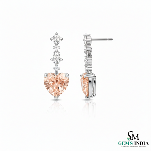 Heart-Shaped Morganite & Diamond Drop Earrings – Morganite Bridal earrings