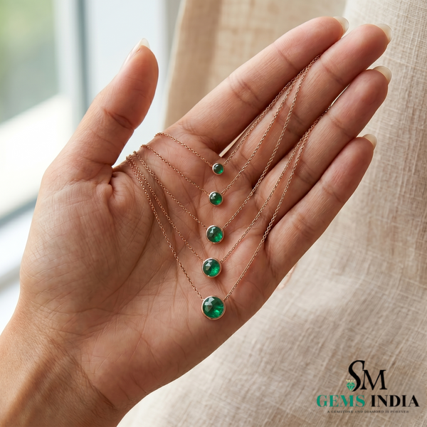 Dainty Emerald Necklace in 14K Gold Minimalist Round Emerald