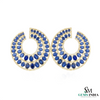 Oval Cut Blue Tanzanite & Diamond Crescent Hoop Earrings in 18k Gold