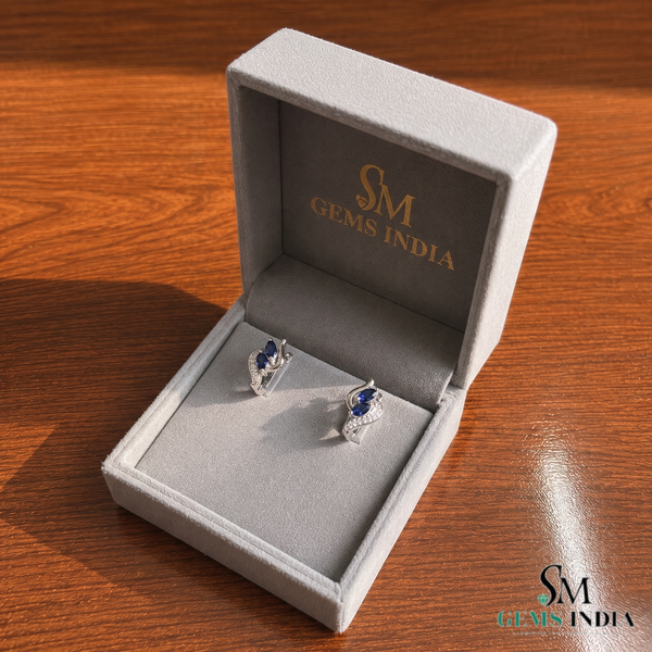 Blue Sapphire Marquise Leaf Earrings - Diamond Accent Fine Jewelry