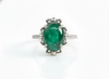Oval shape Natural Emerald Cabochon with Diamond Band 18K Gold Ring 5 carat wedding Gift Ring