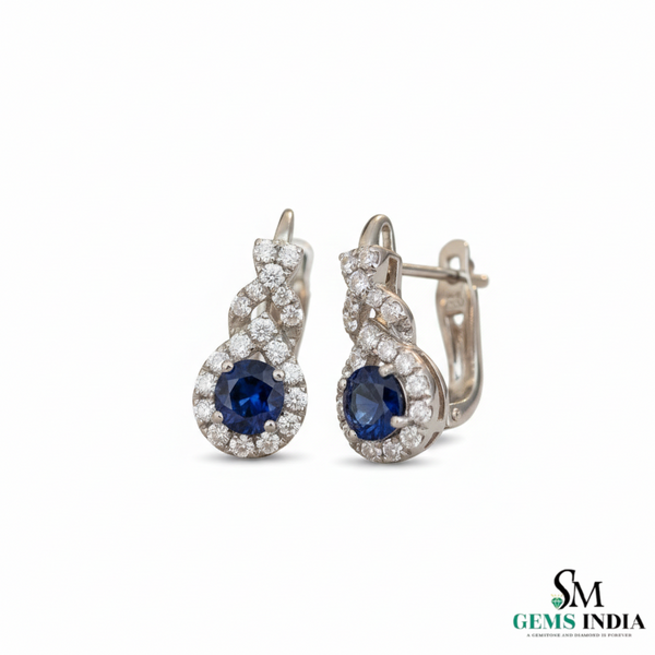 Round Blue Sapphire & Diamond Cluster Stud Earrings in 18k Gold – Vintage Halo Style (Copy)