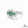 Three Stone Emerald and Diamond Cluster Ring – Fine Gold Jewelry