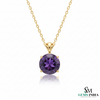 Natural Round Amethyst Gold Solitaire Pendant - February Birthstone