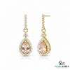 Pear-Shaped Morganite Diamond Halo Dangle Earrings - Pink Gemstone Drop Earrings