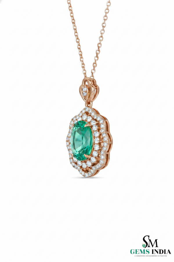 Natural Oval Emerald Diamond Halo Pendant - Fine Emerald Jewelry for Women