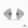 1.30 carat Round shaped Natural Emerald Diamond Triangle Stud Earrings in 14k Gold