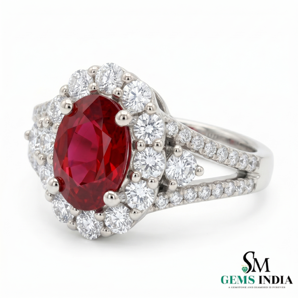 Oval Shape Ruby And Diamond Engagement Ring - 14k Solid Gold July Birthstone Anniversary Wedding Ring