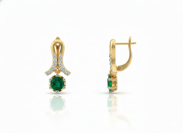 1.90 carat Natural Emerald Round Drop Earrings in 14k Gold Classic Round Green Gemstone Earrings