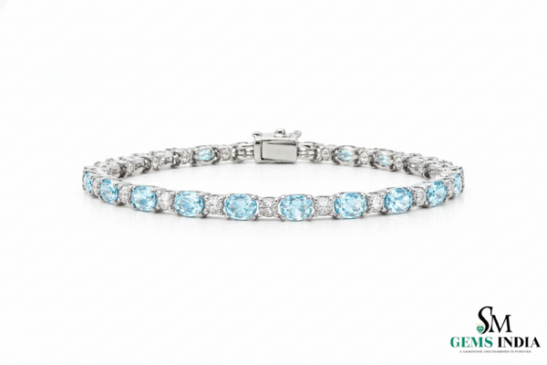 Oval Shape Aquamarine Tennis Bracelet in 14k and 18k Gold - Minimalist Gold Jewelry