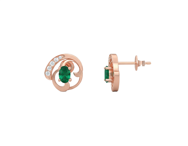 1.50 carat Oval shape Natural Emerald Twist Stud Earrings in 14k Gold Diamond Accent Luxury Look