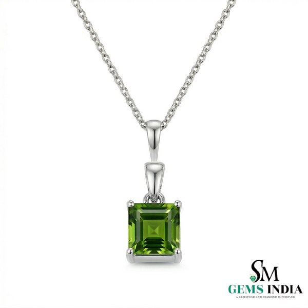 Princess Cut Peridot Solitaire Pendant Minimalist Square Gemstone Jewelry