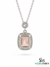 Luxury Emerald Cut Morganite & Diamond Halo Pendant Necklace