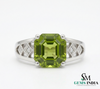Hexagon Cut Peridot Ring with Diamond Accents