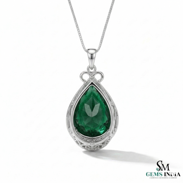 Pear Emerald Drop Pendant Necklace with Diamonds - Minimalist Fine Jewelry