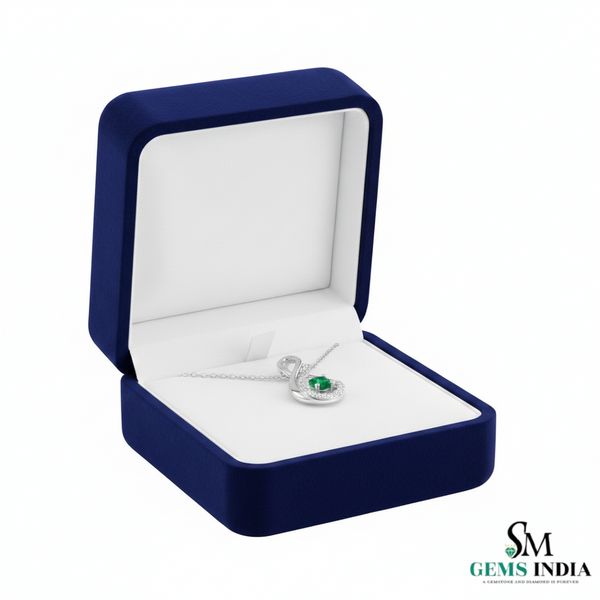 Round Natural Emerald Infinity Diamond Halo Pendant - Infinity pendant for women