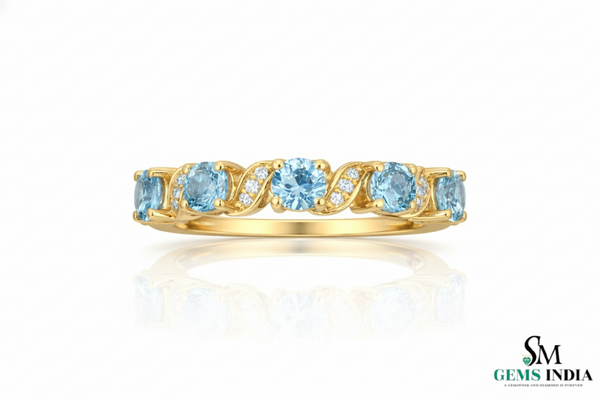 Luxury Aquamarine & Diamond Wave Band Ring - Diamond Twist Ring