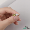 Natural Peridot and Moissanite Two-Stone Ring - Toi et moi ring