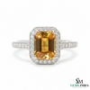 Elegant Emerald Cut Citrine Halo Ring for Women - November birthstone ring