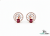 Emerald Cut Ruby & Moissanite Halo Stud Earrings in 14k Gold Gift for Her