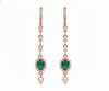 Oval cabochon Emerald Halo Dangle Earrings in Gold with Pearl Drop Elegant Gift for Her