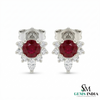 Round Ruby & Diamond Halo Stud Earrings Elegant Fine Jewelry Gift for Women