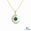 Crescent Moon Round Natural Emerald Pendant in 18k Gold Minimalist Birthstone Jewelry