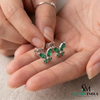 Emerald Marquise Butterfly Stud Earrings – Green Gemstone Diamond Accent Nature Inspired Fine Jewelry