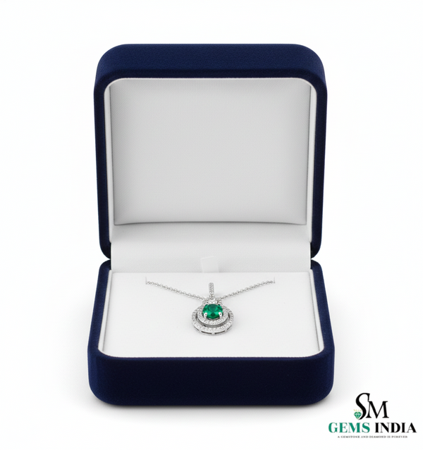 Eternal Round Natural Emerald Circle Pendant Double Halo Gold Pendant