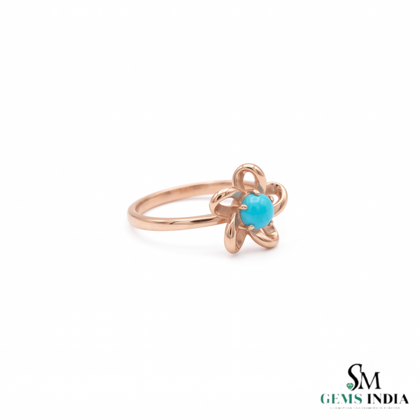 Round Cut Turquoise Flower Ring In 14k Gold – Floral Statement Ring