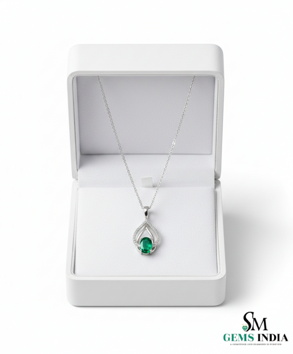Classic Oval Green Emerald Diamond Teardrop Pendant - Green Gemstone Jewelry