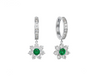 Flower Dangle Earrings with Natural Emerald and Sparkling Diamond Accent Hoops