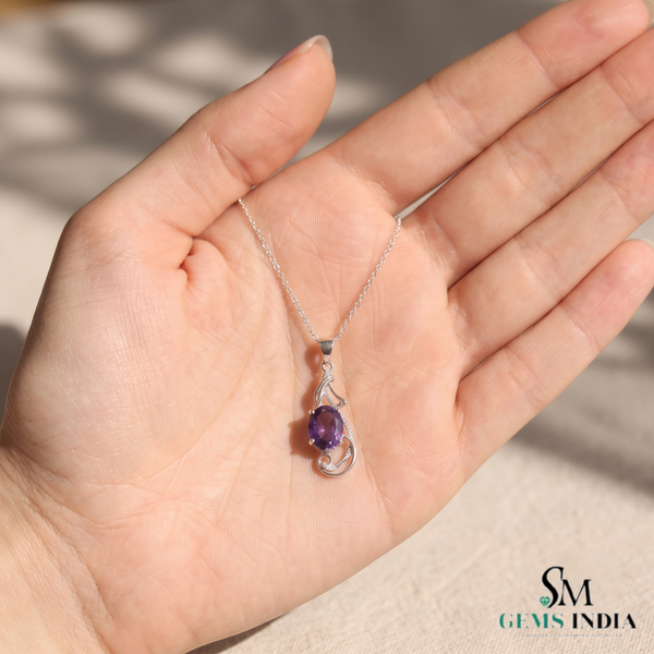 Oval Amethyst Pendant With Diamond Accents – Luxury Jewelry For Woman