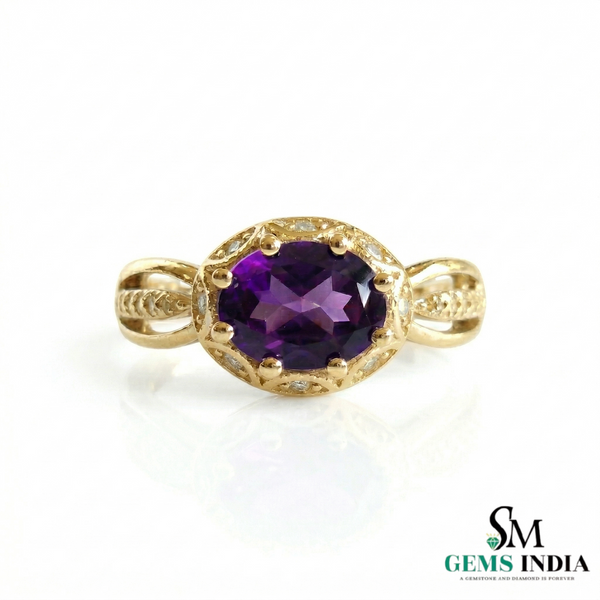 Elegant Oval Cut Amethyst Ring with Milgrain Diamond Halo